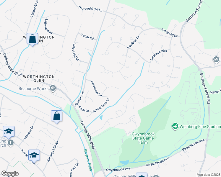 map of restaurants, bars, coffee shops, grocery stores, and more near 9 Oak Hill Court in Owings Mills