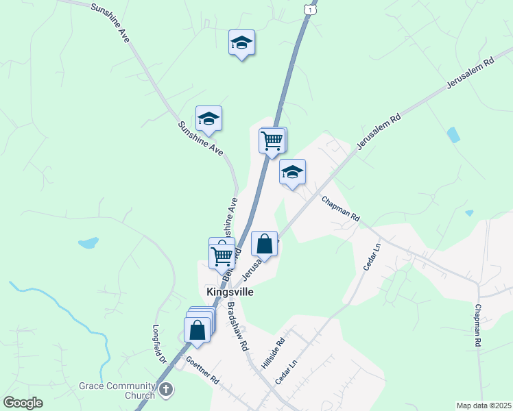 map of restaurants, bars, coffee shops, grocery stores, and more near 12005 Belair Road in Kingsville
