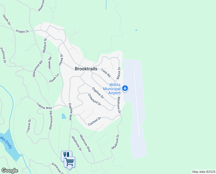 map of restaurants, bars, coffee shops, grocery stores, and more near 28195 Poppy Dr in Willits