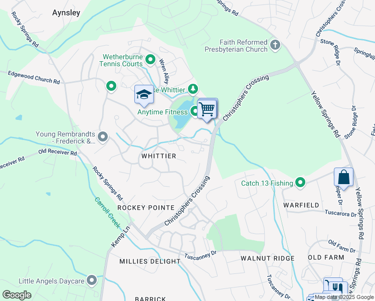 map of restaurants, bars, coffee shops, grocery stores, and more near 2404 Ellsworth Way in Frederick