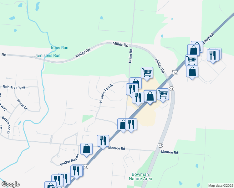 map of restaurants, bars, coffee shops, grocery stores, and more near 834 Teakwood Court in Lebanon