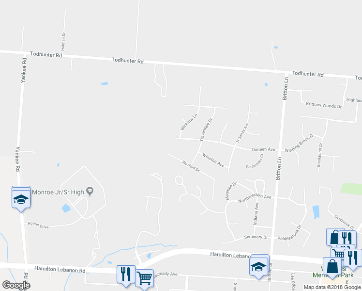 map of restaurants, bars, coffee shops, grocery stores, and more near 187 Deneen Avenue in Monroe