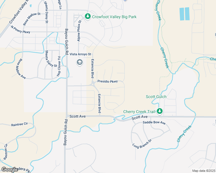 map of restaurants, bars, coffee shops, grocery stores, and more near 5831 La Posada Place in Parker