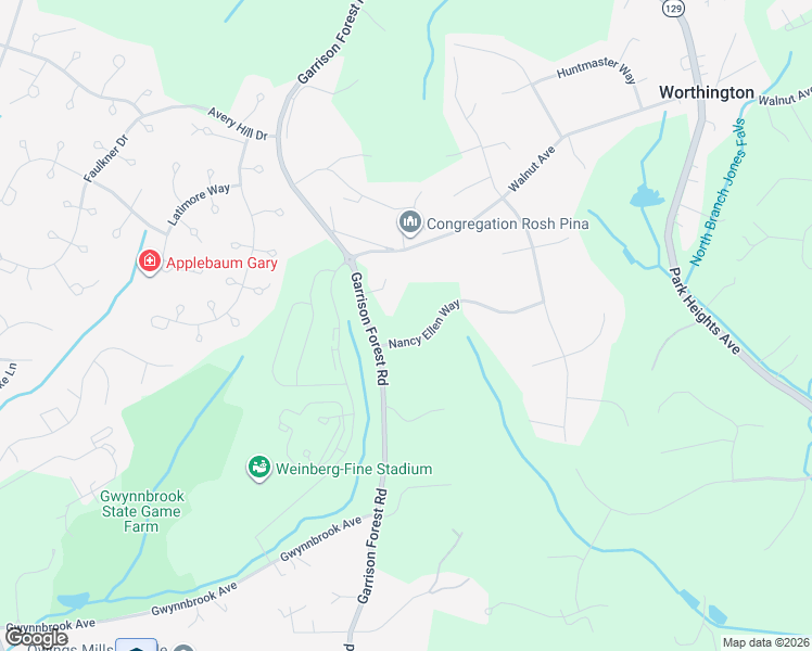 map of restaurants, bars, coffee shops, grocery stores, and more near 3410 Nancy Ellen Way in Owings Mills