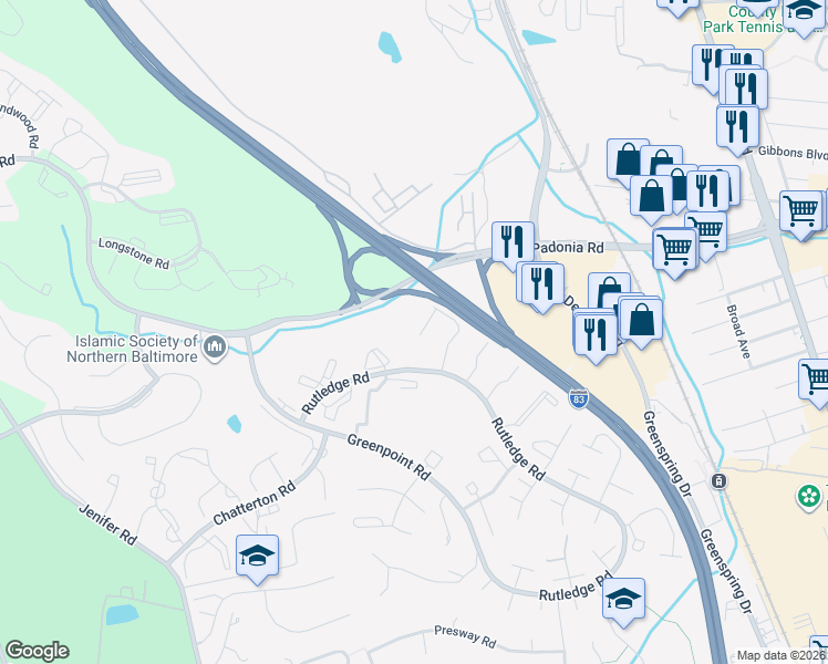map of restaurants, bars, coffee shops, grocery stores, and more near 22 Killadoon Court in Lutherville-Timonium