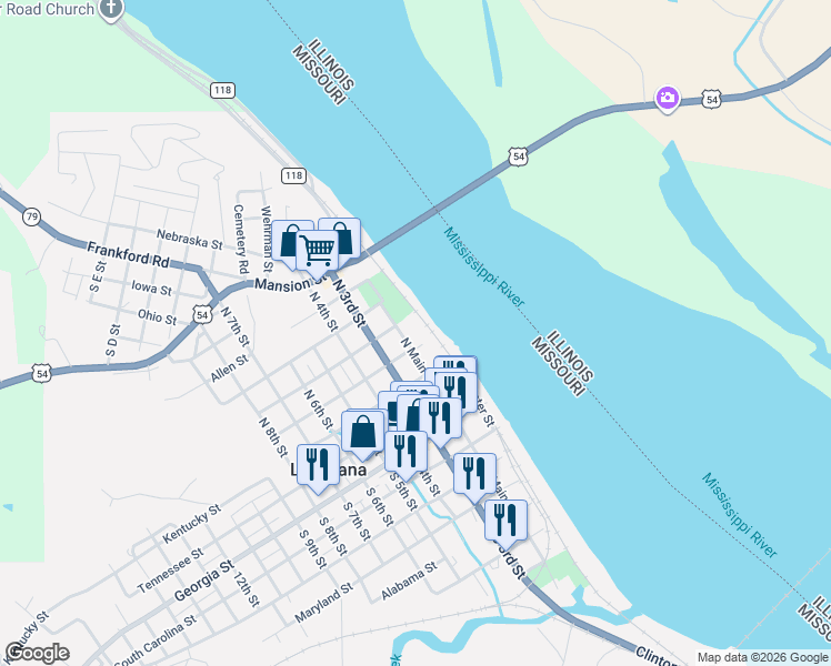 map of restaurants, bars, coffee shops, grocery stores, and more near 417 North Main Street in Louisiana