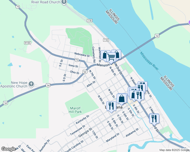 map of restaurants, bars, coffee shops, grocery stores, and more near 721 North 7th Street in Louisiana