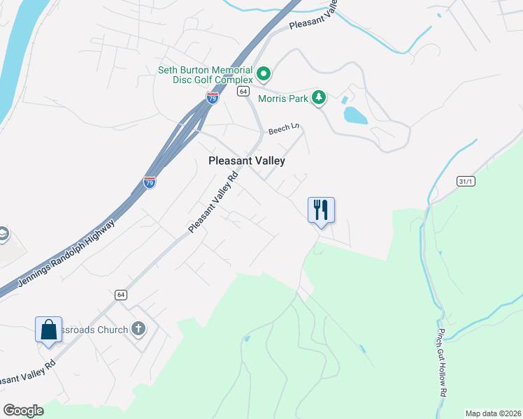map of restaurants, bars, coffee shops, grocery stores, and more near 1620 Columbia Dr in Fairmont