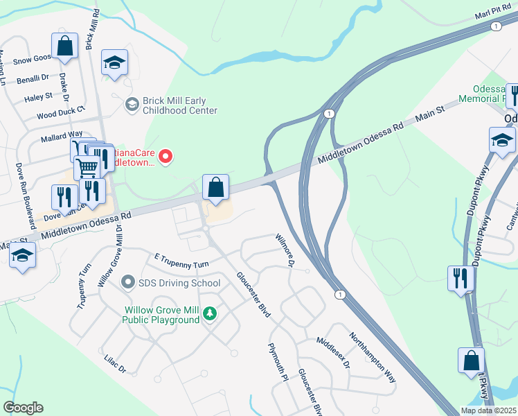 map of restaurants, bars, coffee shops, grocery stores, and more near 250 Hampden Road in Middletown
