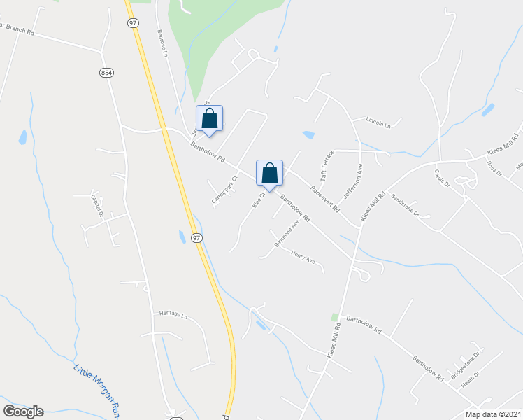 map of restaurants, bars, coffee shops, grocery stores, and more near 4405 Klee Court in Sykesville
