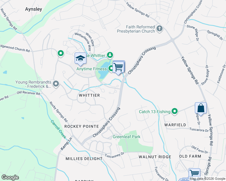 map of restaurants, bars, coffee shops, grocery stores, and more near 2406 Dominion Drive in Frederick