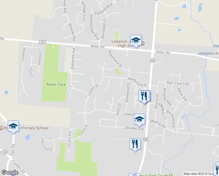map of restaurants, bars, coffee shops, grocery stores, and more near 926 Fairwinds Court in Lebanon