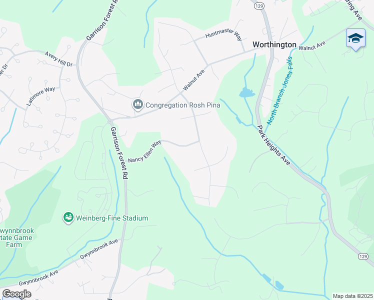 map of restaurants, bars, coffee shops, grocery stores, and more near 3303 Nancy Ellen Way in Owings Mills
