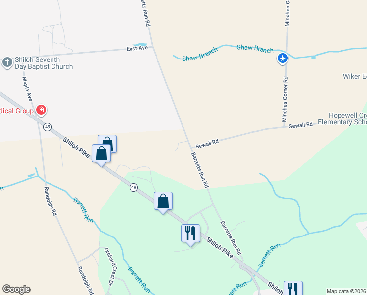 map of restaurants, bars, coffee shops, grocery stores, and more near 694 Barretts Run Road in Bridgeton
