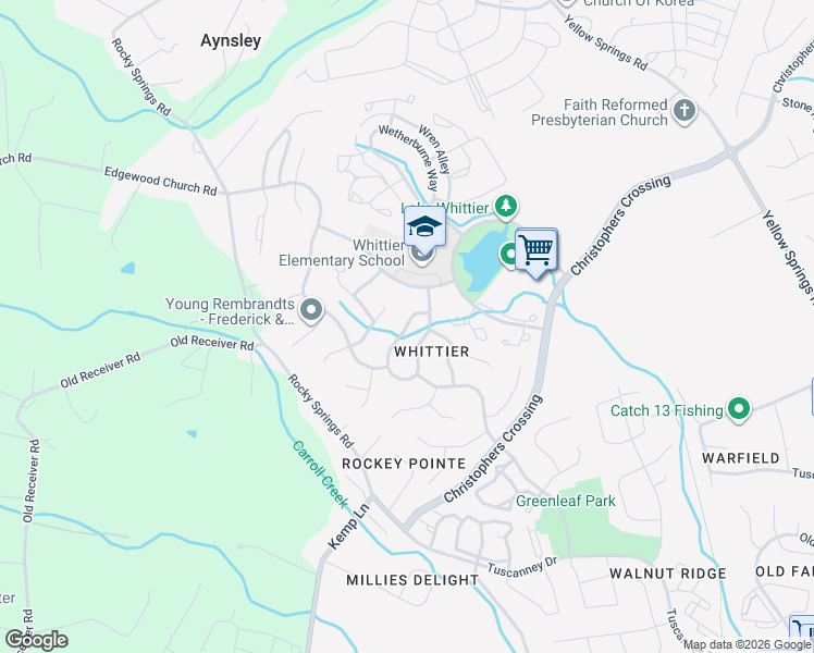 map of restaurants, bars, coffee shops, grocery stores, and more near 2410 Cobblestone Way in Frederick