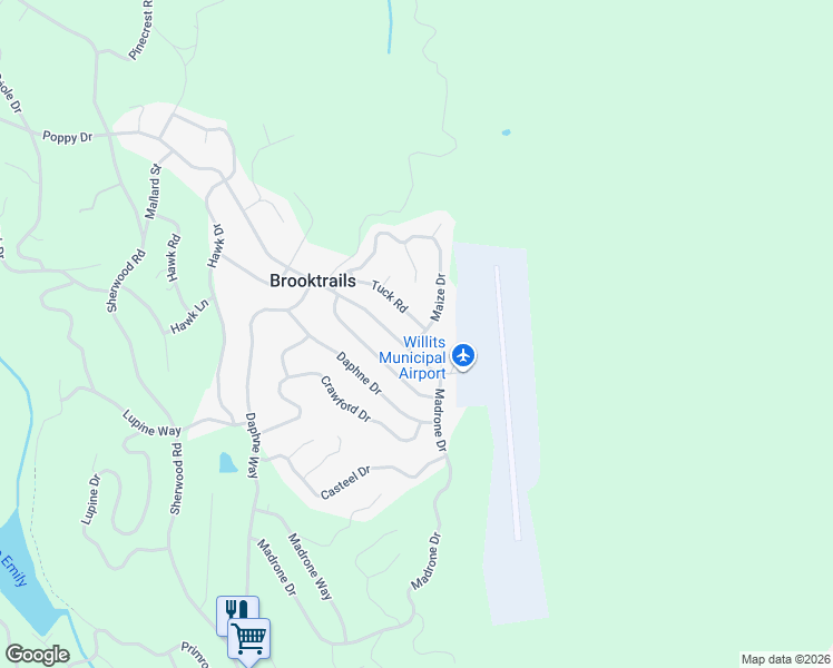 map of restaurants, bars, coffee shops, grocery stores, and more near 28195 Poppy Dr in Willits