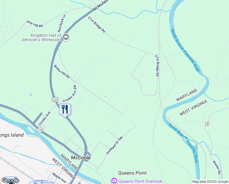 map of restaurants, bars, coffee shops, grocery stores, and more near Hickory Hill Lane in McCoole
