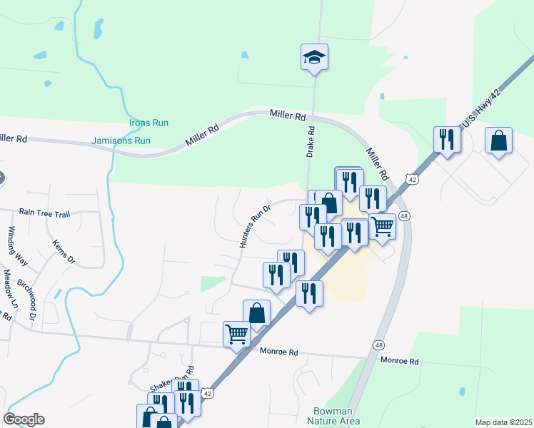 map of restaurants, bars, coffee shops, grocery stores, and more near 834 Teakwood Court in Lebanon
