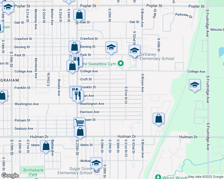 map of restaurants, bars, coffee shops, grocery stores, and more near in Terre Haute