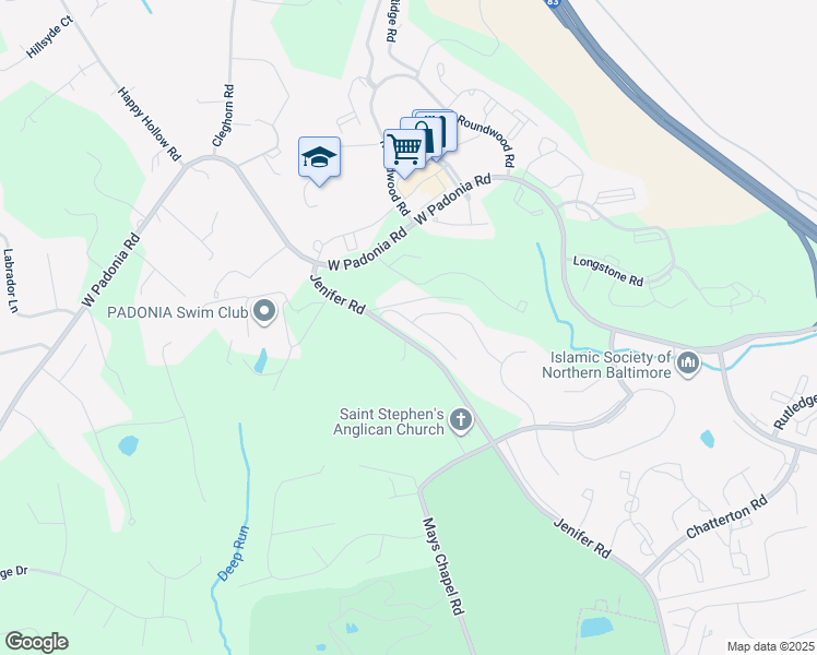 map of restaurants, bars, coffee shops, grocery stores, and more near 8 Farnham Way in Timonium