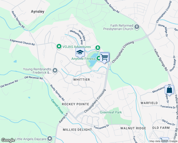 map of restaurants, bars, coffee shops, grocery stores, and more near 2412 Ellsworth Way in Frederick