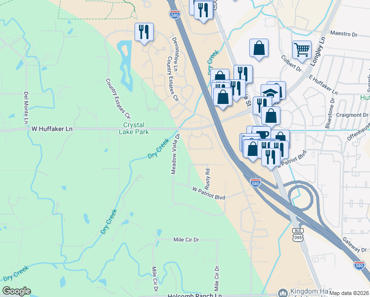 map of restaurants, bars, coffee shops, grocery stores, and more near 7860 Meadow Vista Drive in Reno