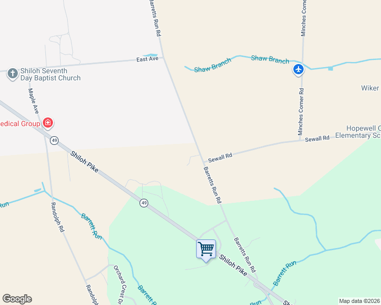 map of restaurants, bars, coffee shops, grocery stores, and more near 694 Barretts Run Road in Bridgeton