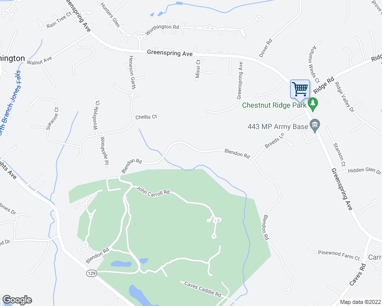 map of restaurants, bars, coffee shops, grocery stores, and more near 3115 Blendon Road in Owings Mills