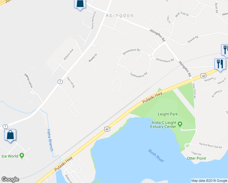 map of restaurants, bars, coffee shops, grocery stores, and more near 3327 Shrewsbury Road in Abingdon