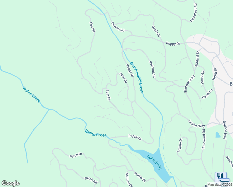 map of restaurants, bars, coffee shops, grocery stores, and more near 26288 Otter Drive in Willits