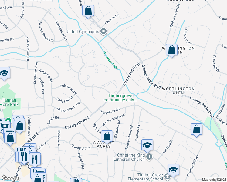 map of restaurants, bars, coffee shops, grocery stores, and more near 20 Marsham Court in Reisterstown