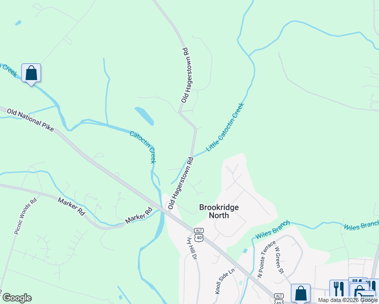 map of restaurants, bars, coffee shops, grocery stores, and more near 8100 Old Hagerstown Road in Middletown