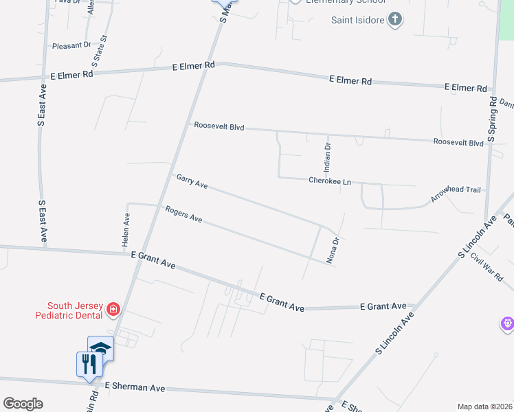 map of restaurants, bars, coffee shops, grocery stores, and more near 1274 Garry Avenue in Vineland