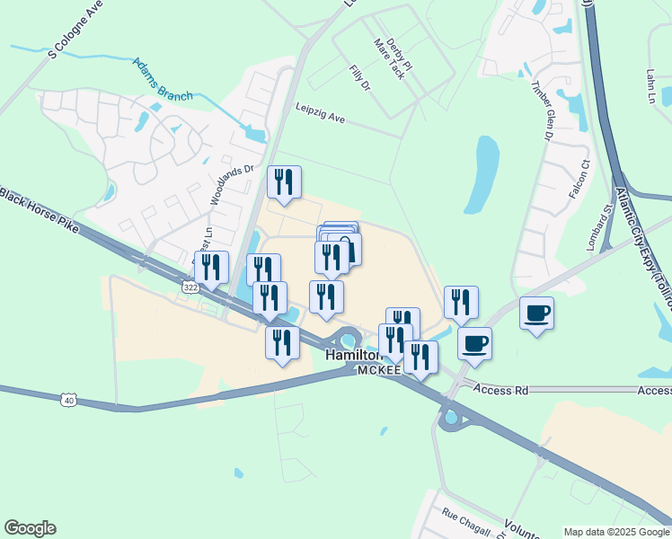 map of restaurants, bars, coffee shops, grocery stores, and more near 4403 East Black Horse Pike in Hamilton Township