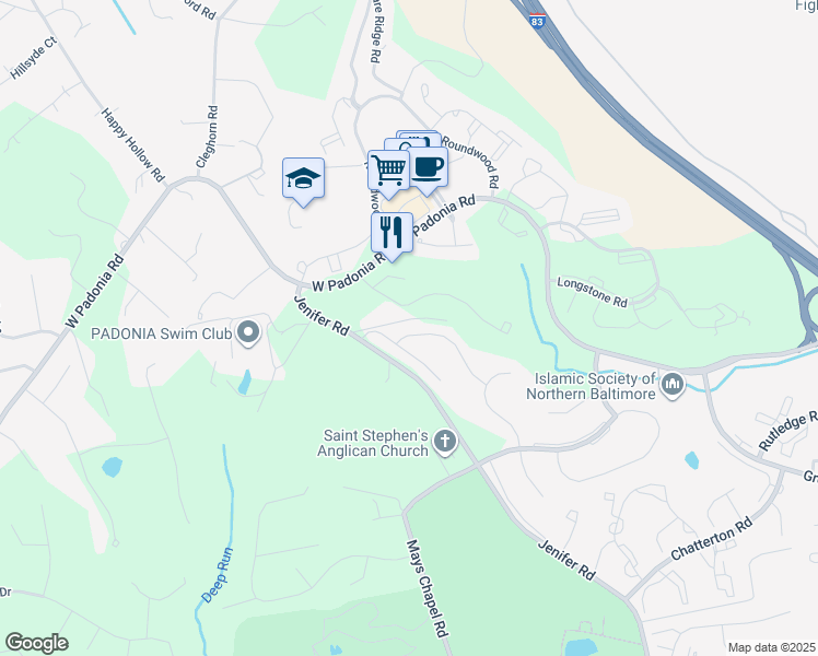 map of restaurants, bars, coffee shops, grocery stores, and more near 775 Leister Drive in Lutherville-Timonium