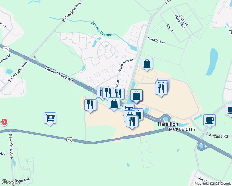 map of restaurants, bars, coffee shops, grocery stores, and more near 2123 Rhododendron Court in Hamilton Township