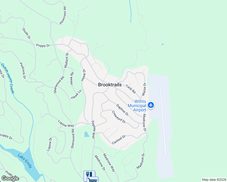 map of restaurants, bars, coffee shops, grocery stores, and more near 1683 Padula Drive in Willits