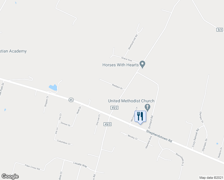 map of restaurants, bars, coffee shops, grocery stores, and more near 93 Radiant Drive in Martinsburg