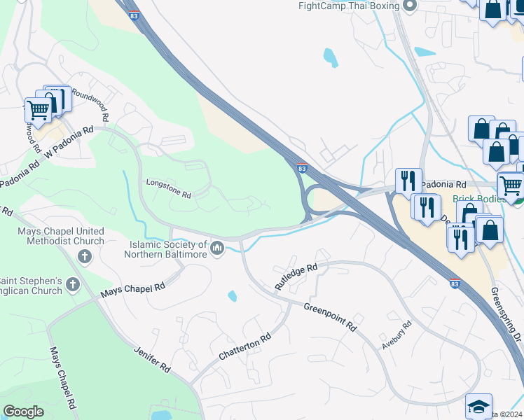 map of restaurants, bars, coffee shops, grocery stores, and more near 215 Belmont Forest Court in Lutherville-Timonium