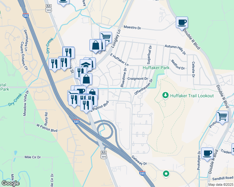 map of restaurants, bars, coffee shops, grocery stores, and more near 795 Kingston Drive in Reno