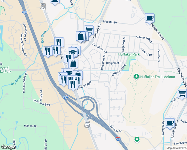 map of restaurants, bars, coffee shops, grocery stores, and more near 795 Kingston Drive in Reno