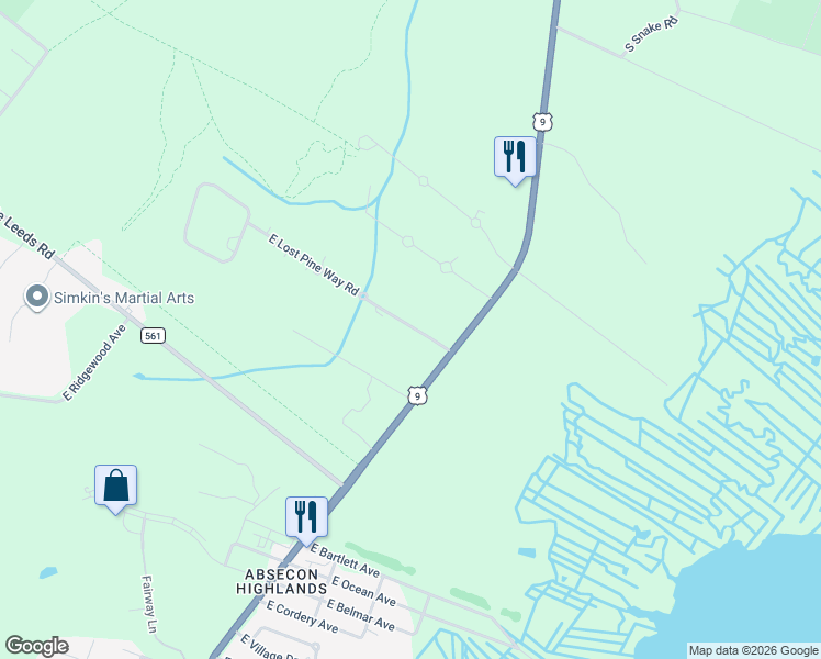 map of restaurants, bars, coffee shops, grocery stores, and more near 627 East Lost Pine Way Road in Galloway