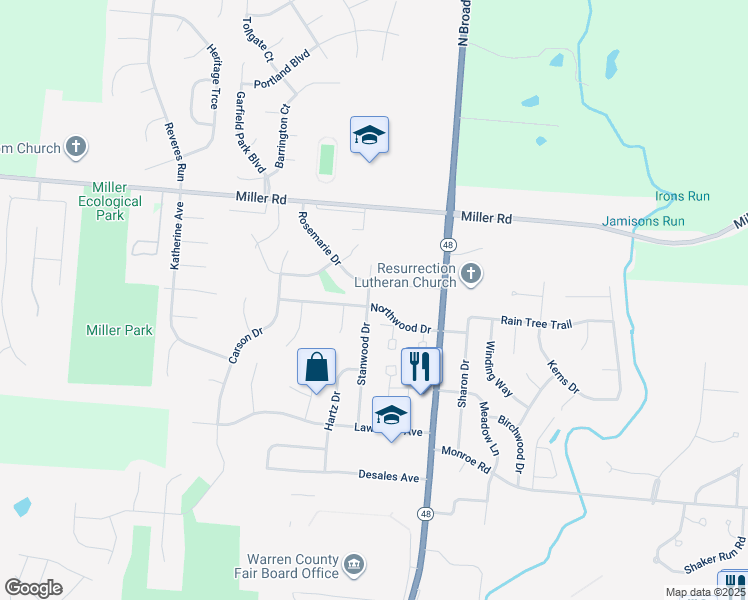 map of restaurants, bars, coffee shops, grocery stores, and more near 1000 Stanwood Drive in Lebanon