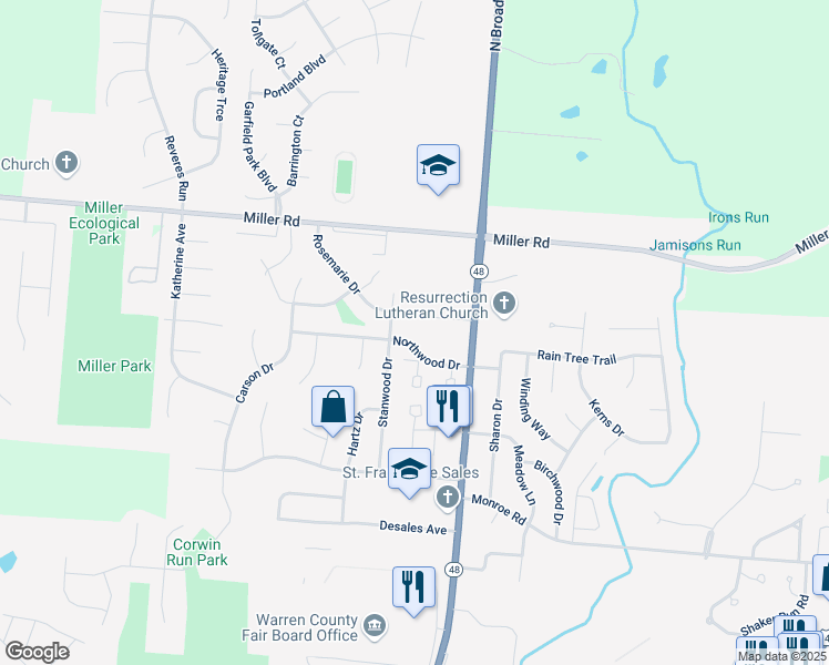 map of restaurants, bars, coffee shops, grocery stores, and more near 1000 Stanwood Drive in Lebanon