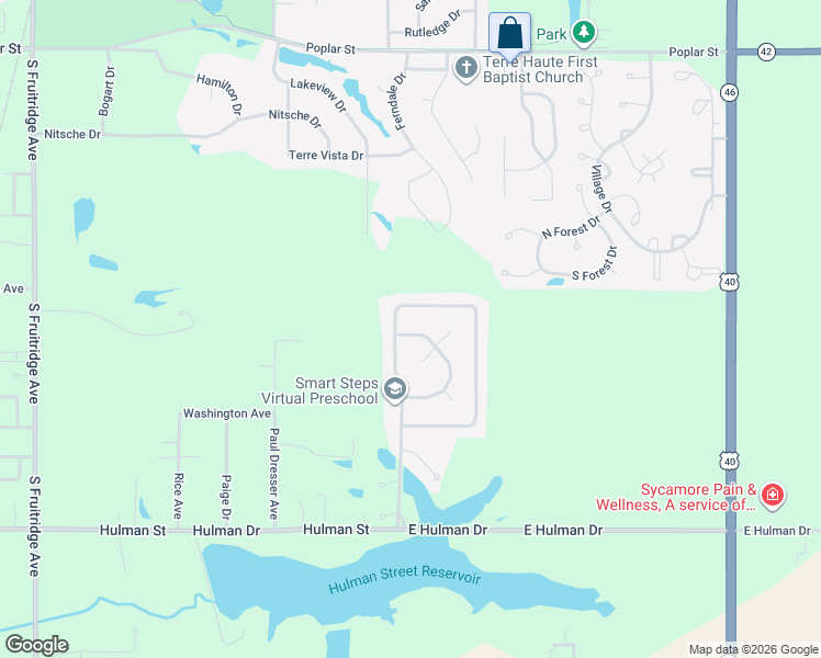 map of restaurants, bars, coffee shops, grocery stores, and more near 1024 Harbor Point Road in Terre Haute