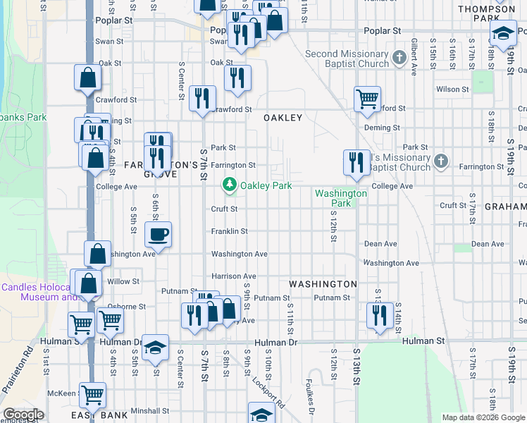 map of restaurants, bars, coffee shops, grocery stores, and more near 1201 South 10th Street in Terre Haute