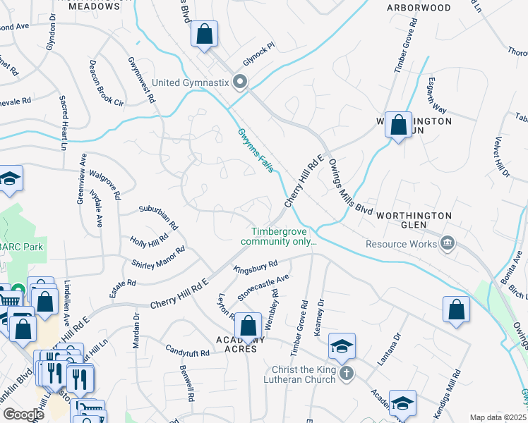 map of restaurants, bars, coffee shops, grocery stores, and more near 37 Wickham Court in Reisterstown
