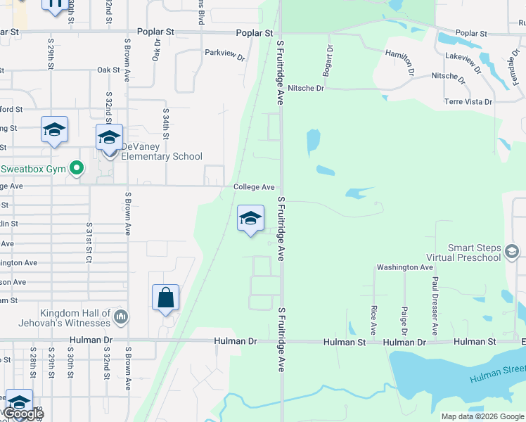 map of restaurants, bars, coffee shops, grocery stores, and more near 4017 College Avenue in Terre Haute