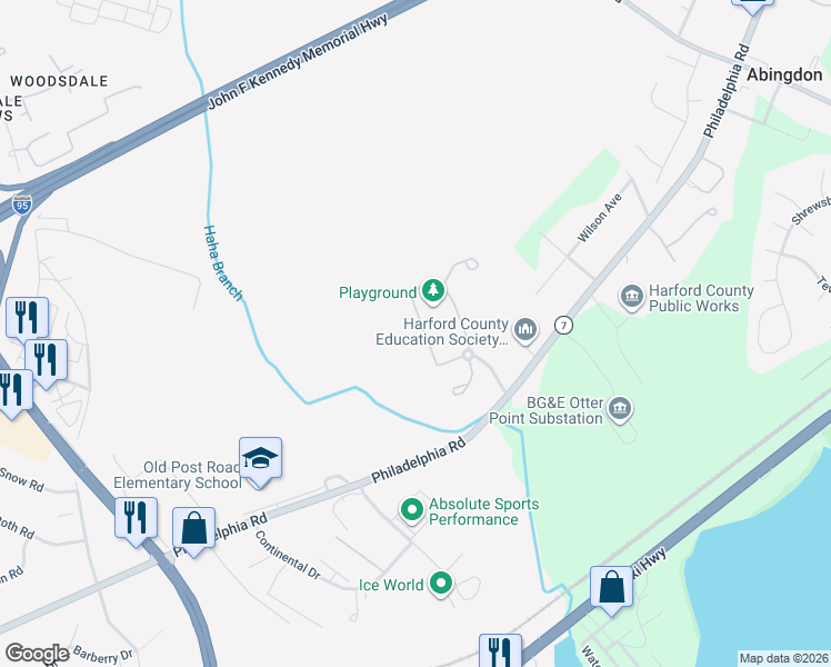 map of restaurants, bars, coffee shops, grocery stores, and more near 3085 Raking Leaf Drive in Abingdon