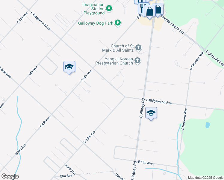 map of restaurants, bars, coffee shops, grocery stores, and more near 352 East Ridgewood Avenue in Galloway